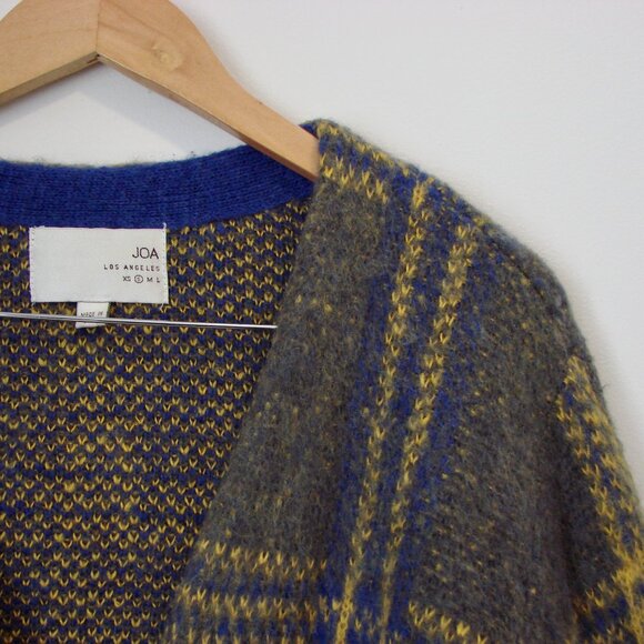 J.O.A. Los Angeles Gray Plaid Cardigan Sweater Wool Mohair Fuzzy Preppy Small - Picture 9 of 16